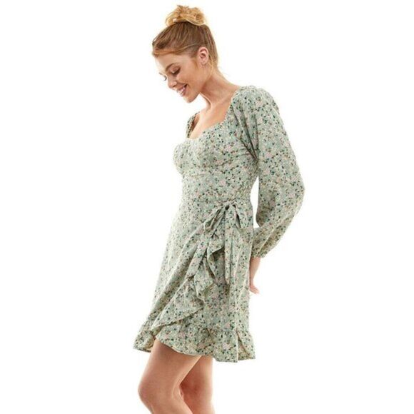 Lily Rose Women's Ruffled Skater Mini Dress Side Wrap Party Black Floral Large - Picture 4 of 4